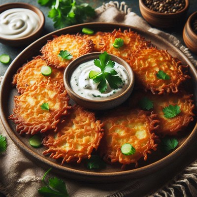 Crispy potato pancakes with creamy sauce