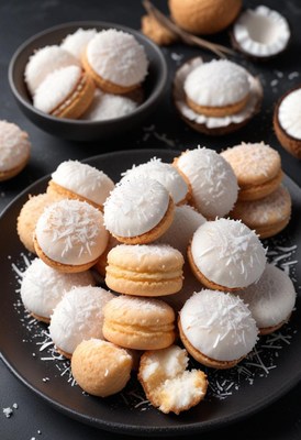 Coconut cookies piled high on a plate
