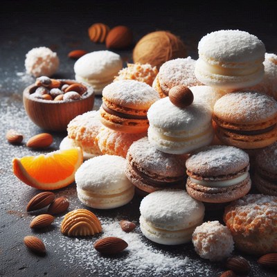 A close-up of a stack of macarons