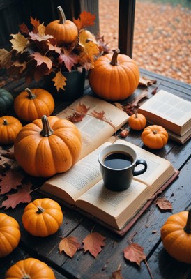 A cup of coffee rests on an open book