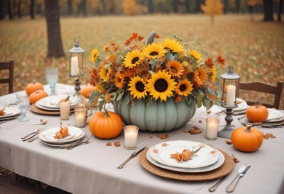 A table set for a fall dinner party