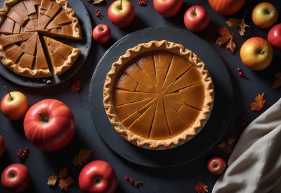 Two pumpkin pies are ready for thanksgiving dinner