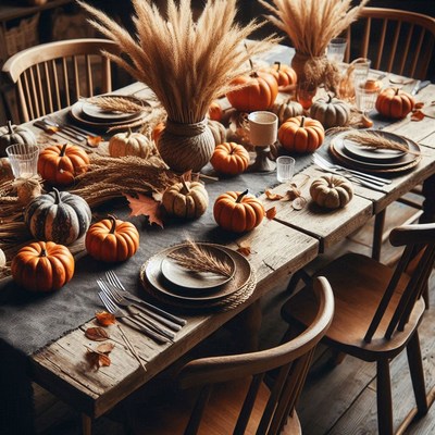 A rustic table setting for a fall dinner
