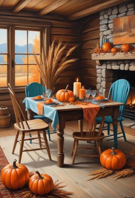 A cozy cabin dining room is ready for a fall feast