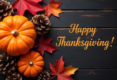 Happy thanksgiving with pumpkins and leaves