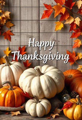 Happy thanksgiving with pumpkins and fall leaves
