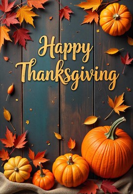 Happy thanksgiving with pumpkins and leaves