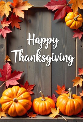 Happy thanksgiving with pumpkins and fall leaves