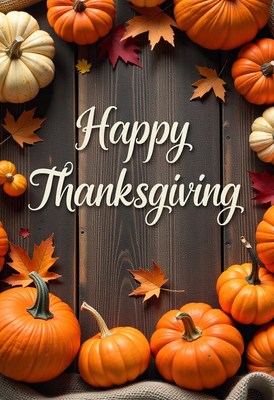 Happy thanksgiving with pumpkins and leaves