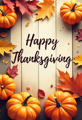 Happy thanksgiving with pumpkins and fall leaves