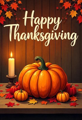 Happy thanksgiving with pumpkins and candlelight