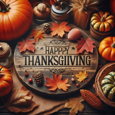 Wooden sign: happy thanksgiving with fall decor