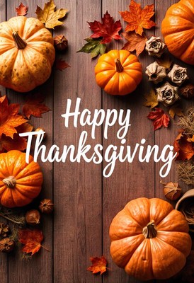 Thanksgiving with pumpkins and fall leaves