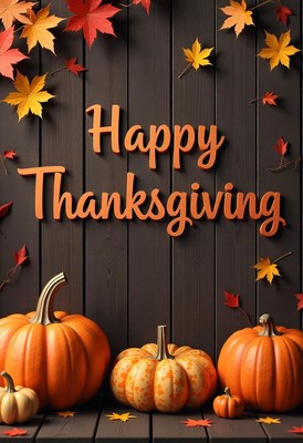 Happy thanksgiving with pumpkins and leaves