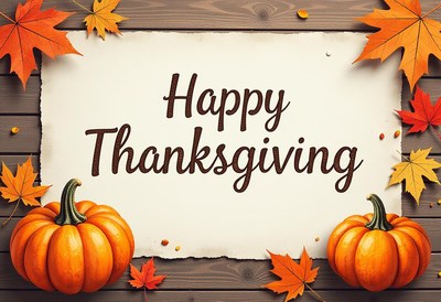 Happy thanksgiving with pumpkins and fall leaves