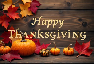 Happy thanksgiving with pumpkins and leaves