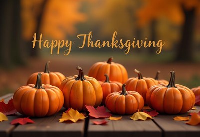 Happy thanksgiving with pumpkins and leaves