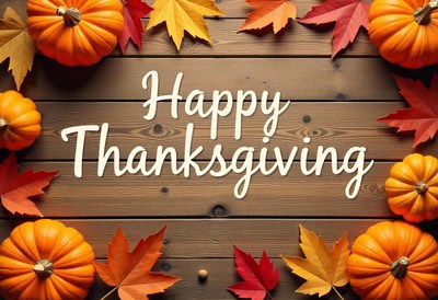 Happy thanksgiving with pumpkins and leaves