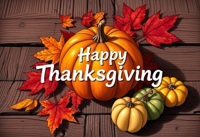 Happy thanksgiving with pumpkins and leaves