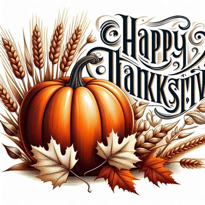 Pumpkin, wheat, and leaves wish you a happy thanksgiving!