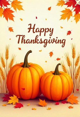 Happy thanksgiving with pumpkins and leaves