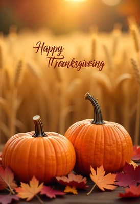 Happy thanksgiving with pumpkins and leaves