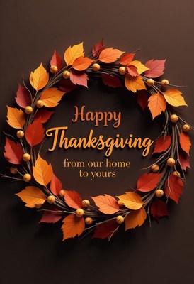 A thanksgiving wreath with fall leaves and berries