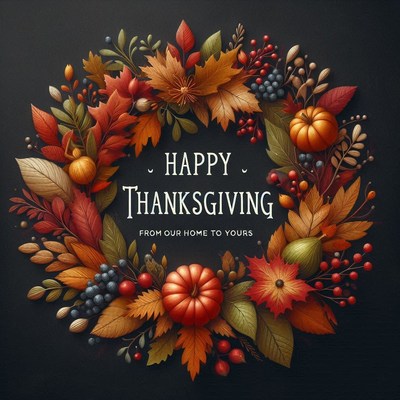 Thanksgiving wreath with leaves, pumpkins, and berries