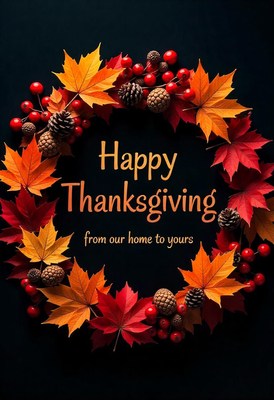 Fall leaves and berries wish you a happy thanksgiving!