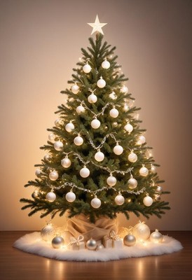 A tall christmas tree adorned with white lights