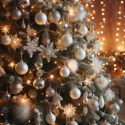 A close-up of a decorated christmas tree