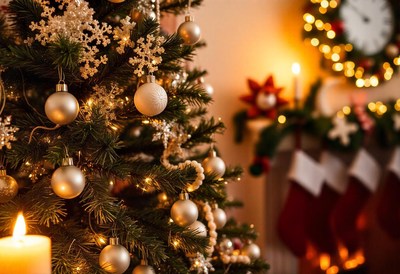 A decorated christmas tree with lights and ornaments