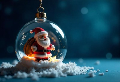 Santa claus is inside a glass ornament