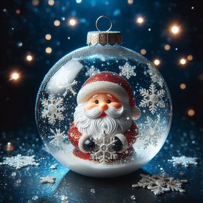 Santa claus is inside a snow globe