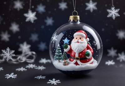 A glass christmas ornament hangs against a dark background