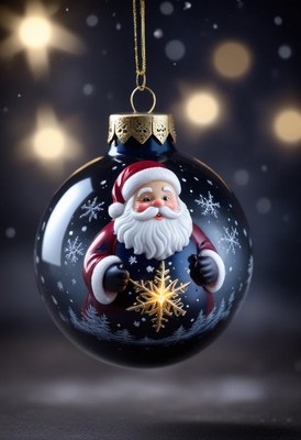 A blue christmas ornament with santa claus holding a star