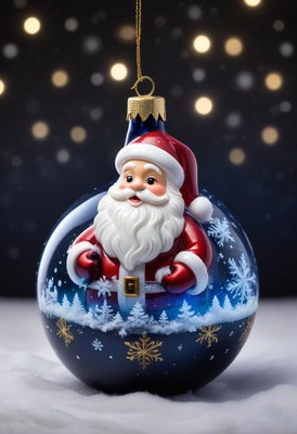 Blue santa ornament on snowy surface