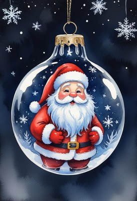 Santa claus is trapped inside a christmas ornament