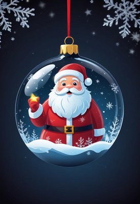 Santa claus is trapped inside a christmas ornament