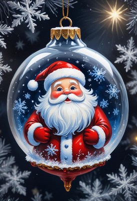 Santa claus is trapped inside a christmas ornament