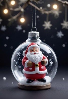 Santa ornament hangs on lit branch