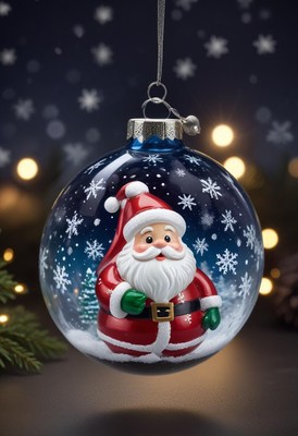 Santa claus glass ornament hangs on a string