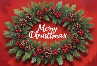 A festive christmas wreath with pine cones and berries