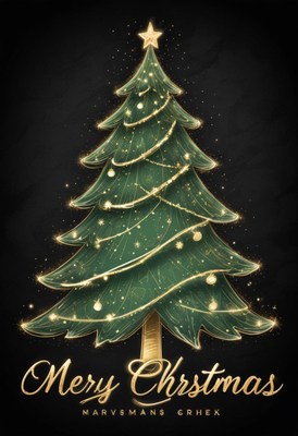 Green tree with gold lights and ornaments