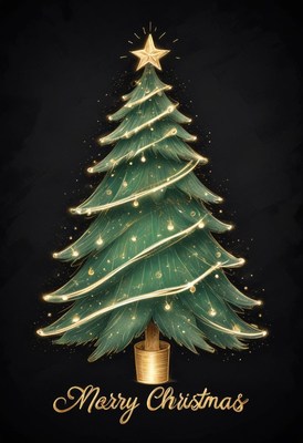 A decorated christmas tree with lights on a black background