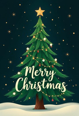 Christmas tree glows under a starry sky