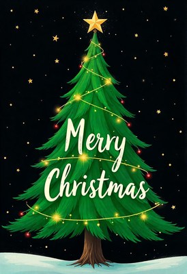 A decorated christmas tree with lights and a star on top