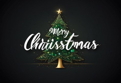 Green christmas tree with lights and star on dark