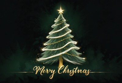 A glowing christmas tree with lights and a star on top