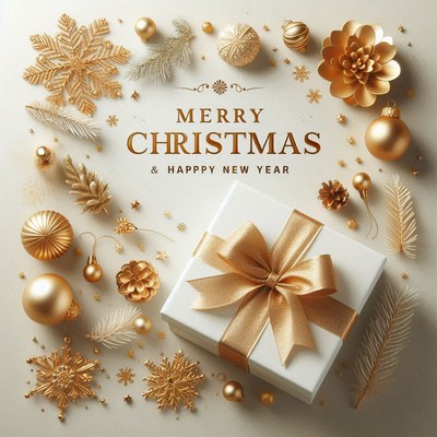 A white gift box with a gold bow sits on a white background